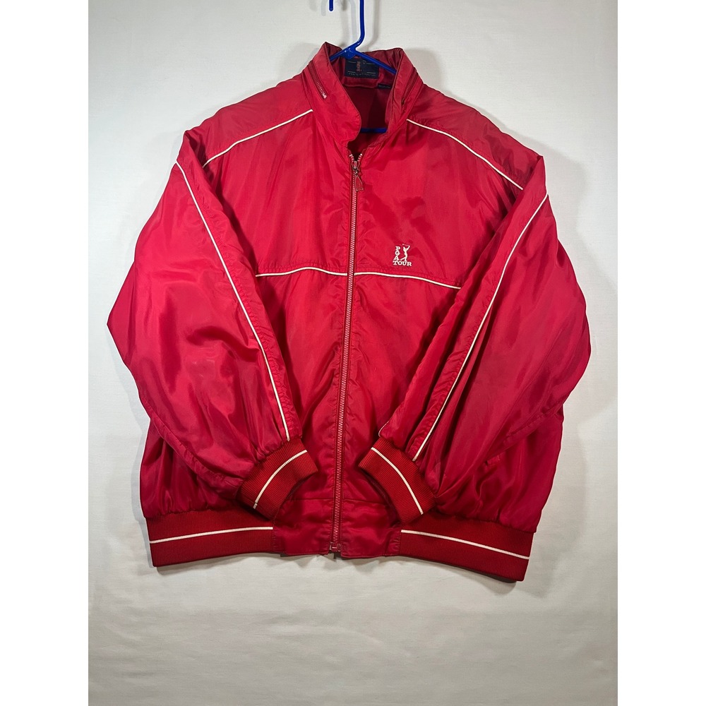 Vintage PGA Tour Mens XL Red Full Zip Windbreaker Golf Jacket Embroidered Logo